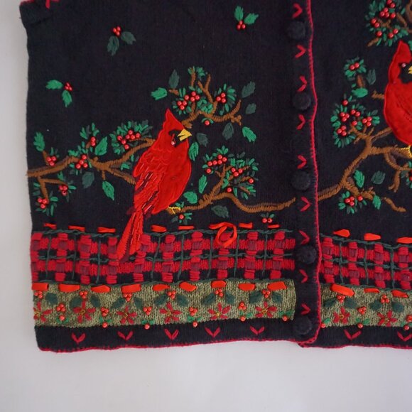Vintage White Stag Black Cardinal Embroidered Sweater Vest Cabincore Cottage 16W - Picture 4 of 8